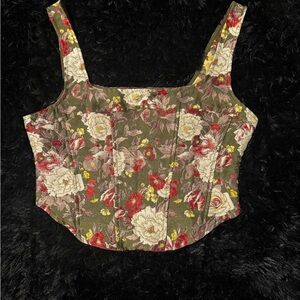 Forever 21 Floral Tank Top - Red, Cream, Green